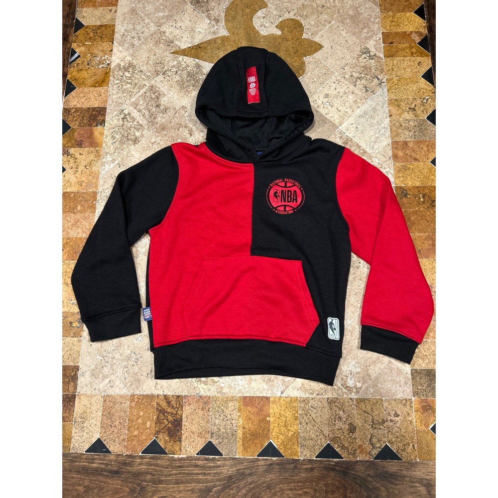 NBA Kids Red Black Colorblock Pullover Hoodie Sweatshirt Size 7